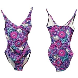 {S} Love Your Assets by Sara Blakely Spanx Purple Paisley One Piece Swimsuit
